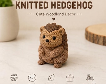 3D Printed Knitted Hedgehog Desk Decor | Woodland Animal Figurine, Kawaii Office Accent