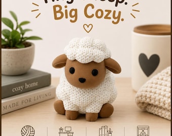 3D Printed Sheep Desk Buddy | Knitted Texture Lamb Decor, Farm Animal Gift