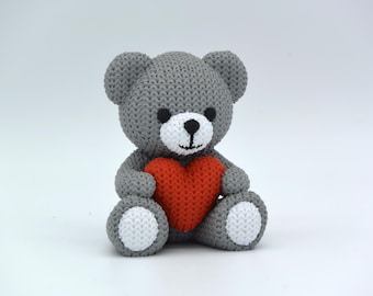 Osito de peluche con corazón: regalo de San Valentín, figura de oso impresa en 3D
