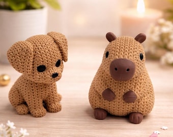 Figura de capibara tejida a crochet – Adorno de escritorio kawaii, set de regalo para amantes de los animales