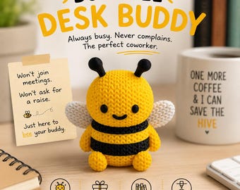 3D Printed Bee Figurine, Knitted Texture Desk Decor, Coworker Gift, Dorm decor