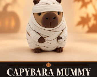 Capybara Mummy Halloween Figurine, Spooky Cute 3D Printed Desk Decor, Kawaii Mummy Shelf Accent, Capybara Lover Gift