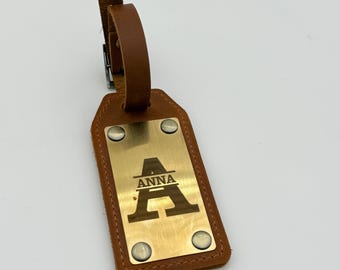 Etiqueta y llavero de cuero personalizados para equipaje: etiqueta de viaje de latón grabada, nombre personalizado, accesorio minimalista.