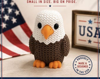 Knitted Eagle Figurine | 3D Printed Desk Buddy, American Bird Decor, PLA Material