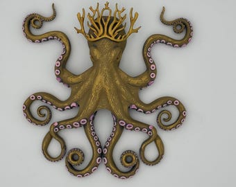 Arte mural de pulpo Decoración de pared con pulpo Arte mural playero – Arte mural de pulpo 3D inspirado en el océano – Colección costera