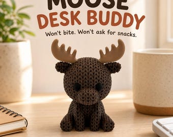 Brown Knit-Look Moose Figurine, Mini Woodland Animal Decor