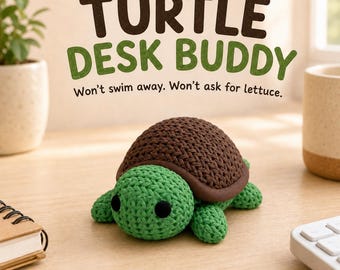 Green Knitted Turtle Figurine, Mini Nature Desk Decor, plastic durable