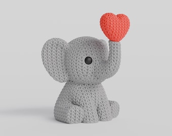Elefante de punto soplando un corazón / Regalo para profesores / Decoración para baby shower / Habitación infantil o de bebé