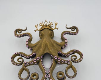 Coral Crown Octopus Sculpture – 3D Ocean Wall Art, Coastal Home Decor