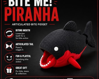 Juguete antiestrés de piraña articulada – Pez mordedor impreso en 3D, compañero de escritorio flexible, criatura marina con boca móvil, divertido regalo de bolsillo