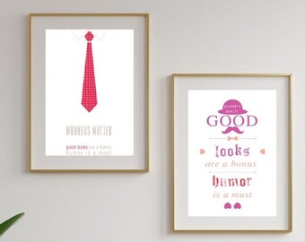 Manners Matter Printable Wall Art Set of 2 – Funny Quote Poster – Minimal Elegant Decor – Instant Digital Download