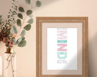 Rule Your Mind Printable Wall Art, Mindset Quote Poster, Minimalist Zen Decor, Self Discipline Print, Modern Geometric Wall Art
