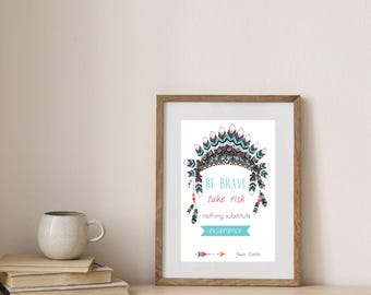 Be Brave Take Risk Printable Wall Art, Inspirational Quote Poster, Minimalist Typography Print, Motivational Decor, Digital Download