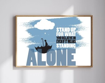 Stand Alone Wall Art Printable, Motivational Quote Poster, Minimalist Blue Print, Inspirational Office Decor, Digital Download