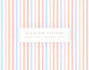 5 Color Pastel Imperfect Stripe Digital Paper Pack | Seamless Minimal Background (Digital Download)
