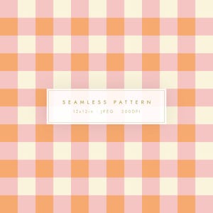 Pink Orange Gingham Seamless Pattern | Pastel Check Digital Paper (JPG)