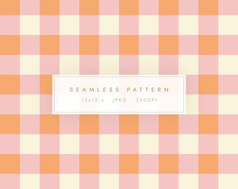 Pink Orange Gingham Seamless Pattern | Pastel Check Digital Paper (JPG)