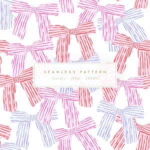 Pink Bow Seamless Pattern | Hand Drawn Stripe Ribbon Digital Paper (JPEG)