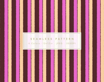 6 Color Hand Drawn Stripe Pattern | Classic Organic Seamless Pattern | Wavy Vertical Stripe | Digital Paper | Commercial Use