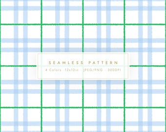 4 Color Hand Drawn Gingham Check Digital Paper | Seamless Plaid Pattern Bundle (Digital Download)