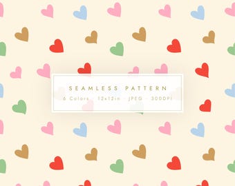6 Color Hand Drawn Heart Digital Paper Pack | Seamless Valentine Scrapbook Background (Digital Download)