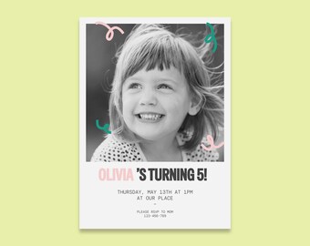 Kids Birthday invitation Template Polaroid | Printable Birthday Party Invite | Custom Photo Invitation | Google Slides Template