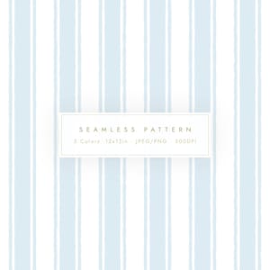 Puede incluir: Un diseño de patrón sin costuras con rayas verticales en azul claro y blanco. La imagen incluye el texto «SEAMLESS PATTERN» y detalles sobre el formato de archivo y la resolución. El patrón mide 30,48 cm x 30,48 cm.