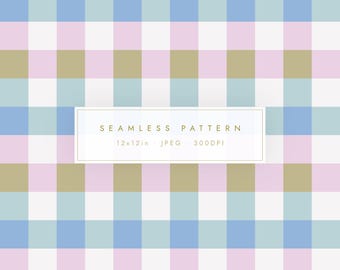 Blue Pink Gingham Seamless Pattern | Soft Pastel Check Digital Paper (JPG)