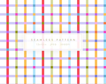 Retro Colorful Plaid Pattern | Seamless Digital Paper (12x12 Inch JPG)