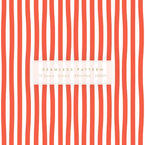 May include: Seamless pattern design featuring vertical, wavy stripes in a vibrant coral color against a white background. The image includes text indicating it's available in 15 colors, 12x12 inches, in JPEG/PNG format, at 300 DPI.