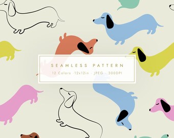 Dachshund Seamless Pattern | Playful Sausage Dog Digital Paper | Corlorful Pet Pattern (JPG)