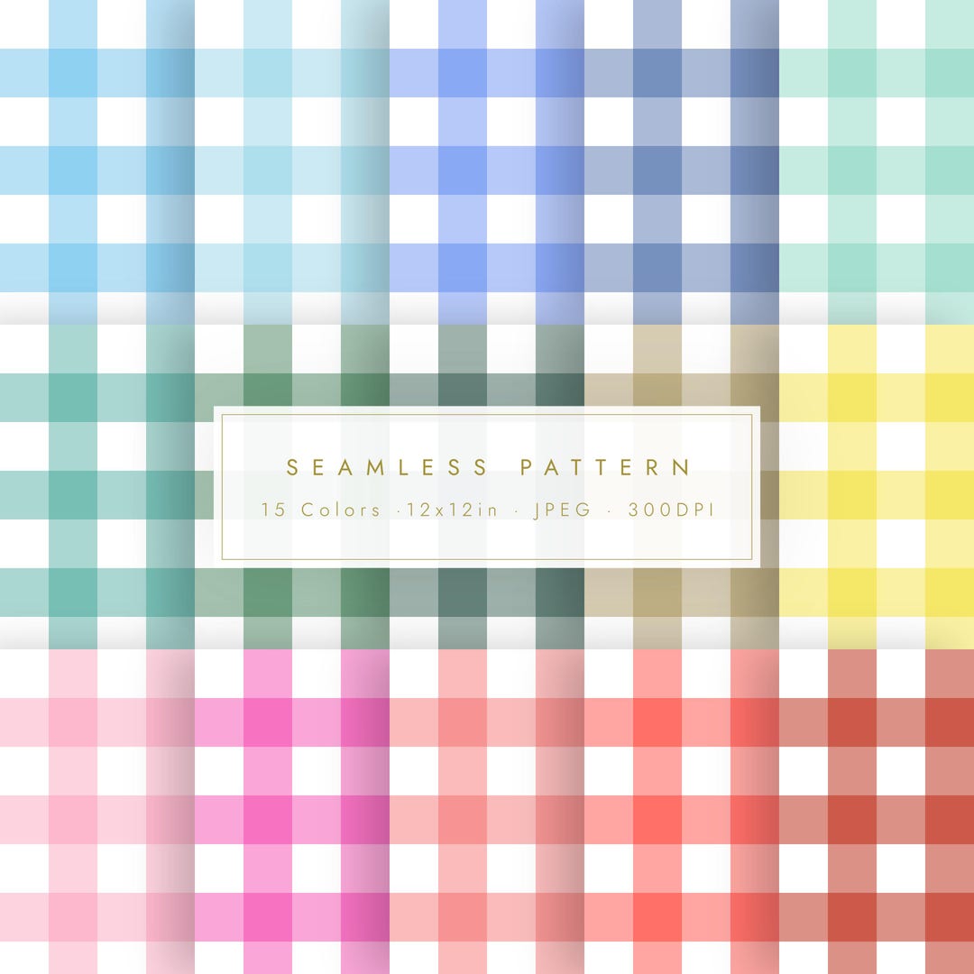 15 Color Gingham Check Seamless Digital Paper (12x12 Inch JPEG) - Etsy