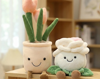 Peluche tulipe rose douce, peluche florale confortable, décoration d'intérieur kawaii