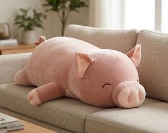Plüsch Schwein Körperkissen, weiches Kawaii Kissen, gemütlicher Schlafbegleiter, Pastelldekor