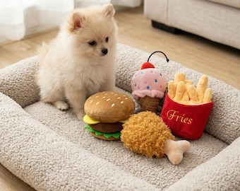 Ensemble de jouets couinants en peluche sur le thème de l'alimentation, jouets à mâcher pour petits chiens, lot interactif
