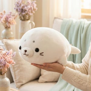 Cute Seal Plush Toy, Kawaii Seal Pillow Soft Stuffed Animal Cushion, Large Hugging Plush Gift for Kids Nursery Bedroom Decor Toy