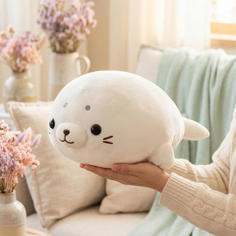Cute Seal Plush Toy, Kawaii Seal Pillow Soft Stuffed Animal Cushion, Large Hugging Plush Gift for Kids Nursery Bedroom Decor Toy