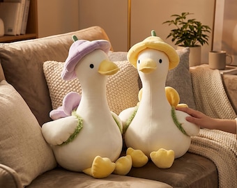 Peluche canard oie, coussin animal en peluche doux, décoration d'oiseau kawaii, doudou enfant