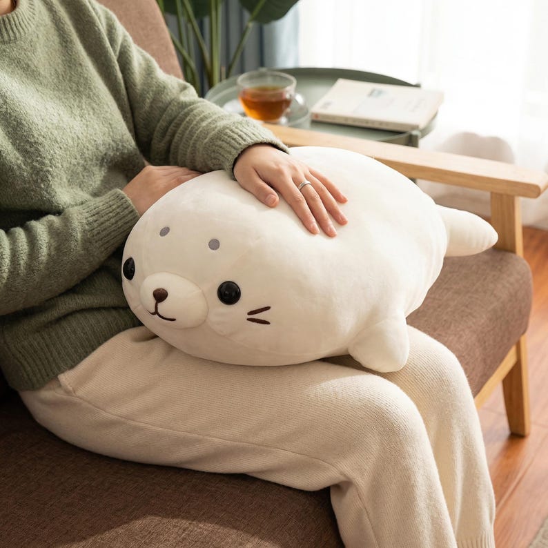 Almohada de peluche suave con forma de foca, cojín de peluche kawaii, juguete grande para abrazar, decoración para guardería imagen 2