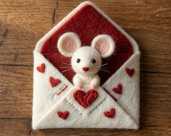 Souris en feutre faite main dans une enveloppe, ornement souvenir lettre d'amour, jouet de décoration romantique
