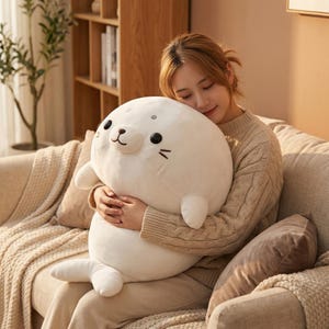 Almohada de peluche suave con forma de foca, cojín de peluche kawaii, juguete grande para abrazar, decoración para guardería imagen 3