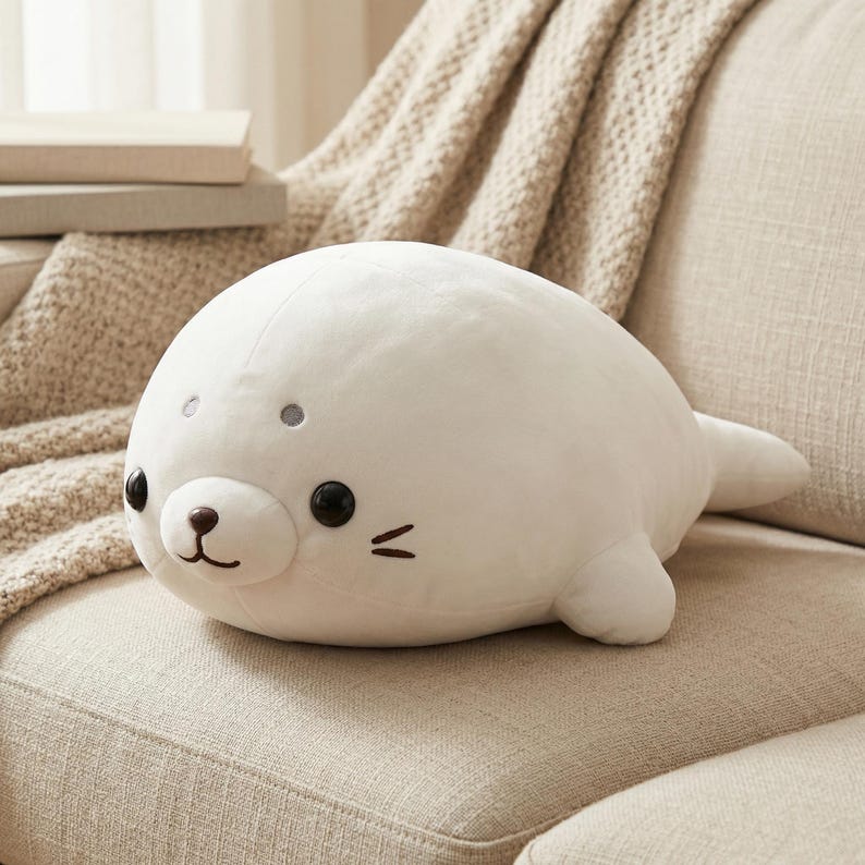 Almohada de peluche suave con forma de foca, cojín de peluche kawaii, juguete grande para abrazar, decoración para guardería imagen 7