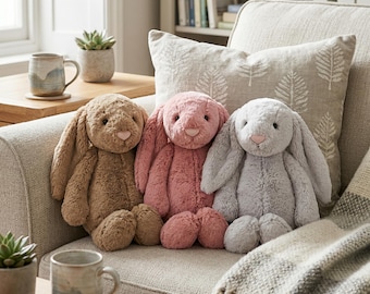 Peluche souple avec oreilles de lapin, poupée lapin en peluche pastel, compagnon de décoration de chambre d'enfant