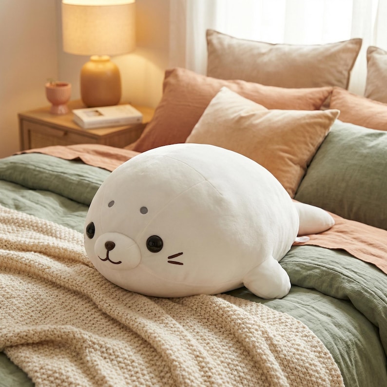 Almohada de peluche suave con forma de foca, cojín de peluche kawaii, juguete grande para abrazar, decoración para guardería imagen 4