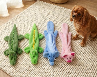 Jouet pour chien qui couine sans rembourrage, peluche à mâcher, chiot interactif, motifs crocodiles, éléphants et cochons