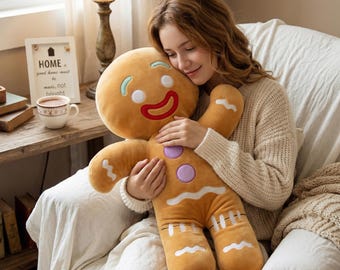 Peluche suave de hombre de jengibre, muñeco de peluche de galleta, decoración kawaii, juguete de peluche adorable