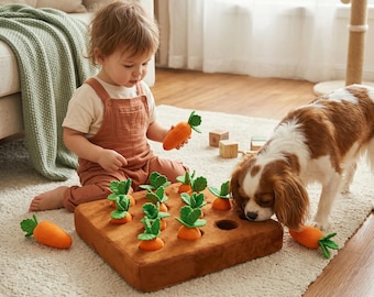 Jouet à renifler carotte pour chien, tapis de recherche de nourriture en peluche interactif, jouet à renifler enrichissant de radis qui couine