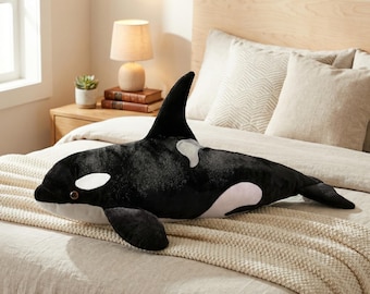 Orque en peluche baleine géante, coussin doux câlin animal marin