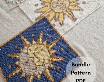 Sun And Moon Crochet Tapestry Pattern Bundle | Sol And Lunar Wall Hanging | Celestial Digital Download | Astrologist Boho Decor