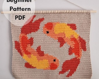 Koi Fish Tapestry Crochet Pattern/ Beginner Friendly Zen Wall Art Digital Download